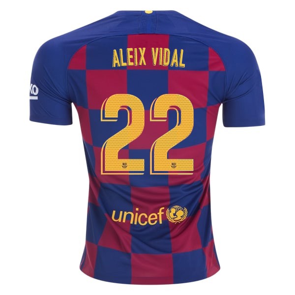 Maillot Football Barcelone NO.22 Aleix Vidal Domicile 2019-20 Bleu Rouge